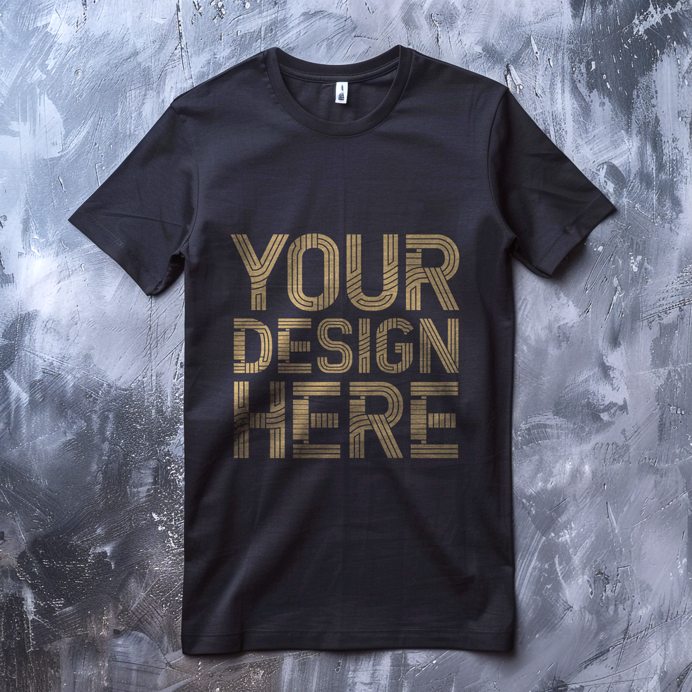 Close up black round neck tshirt mockup on wall background psd