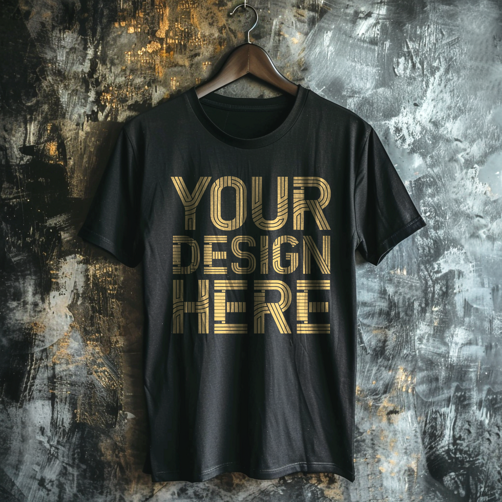 Clasic dark tshirt on hanger mockup on wall background psd