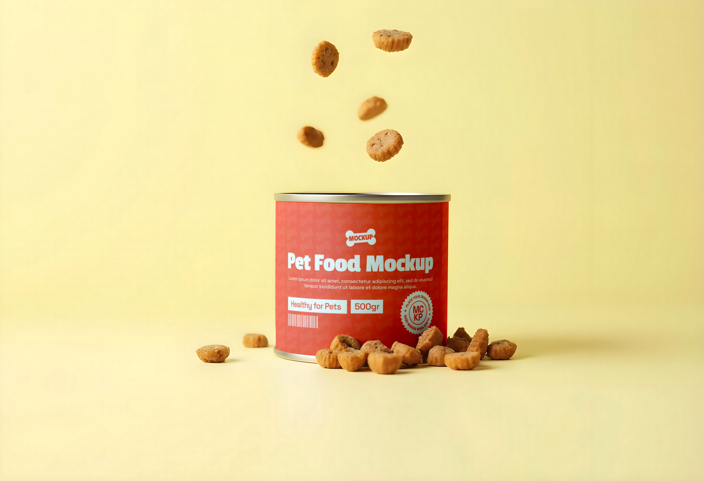 Canned Pet Food Mockup with simple background psd