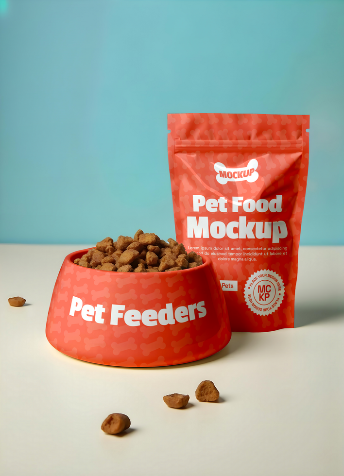 feeders and Pouch Pet Food Mockup Collection psd