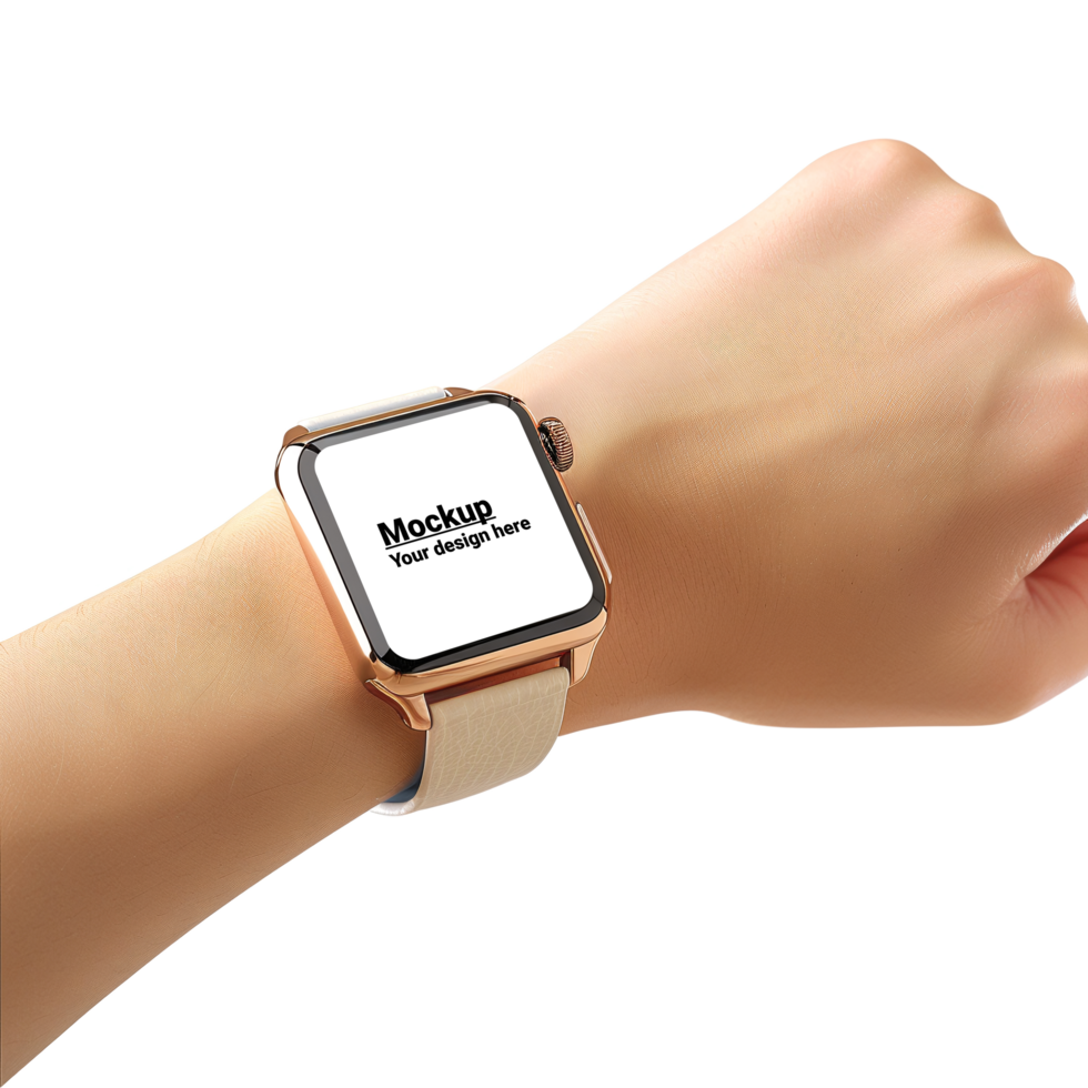 Mockup of a white smart watch with a squared display on a white background psd