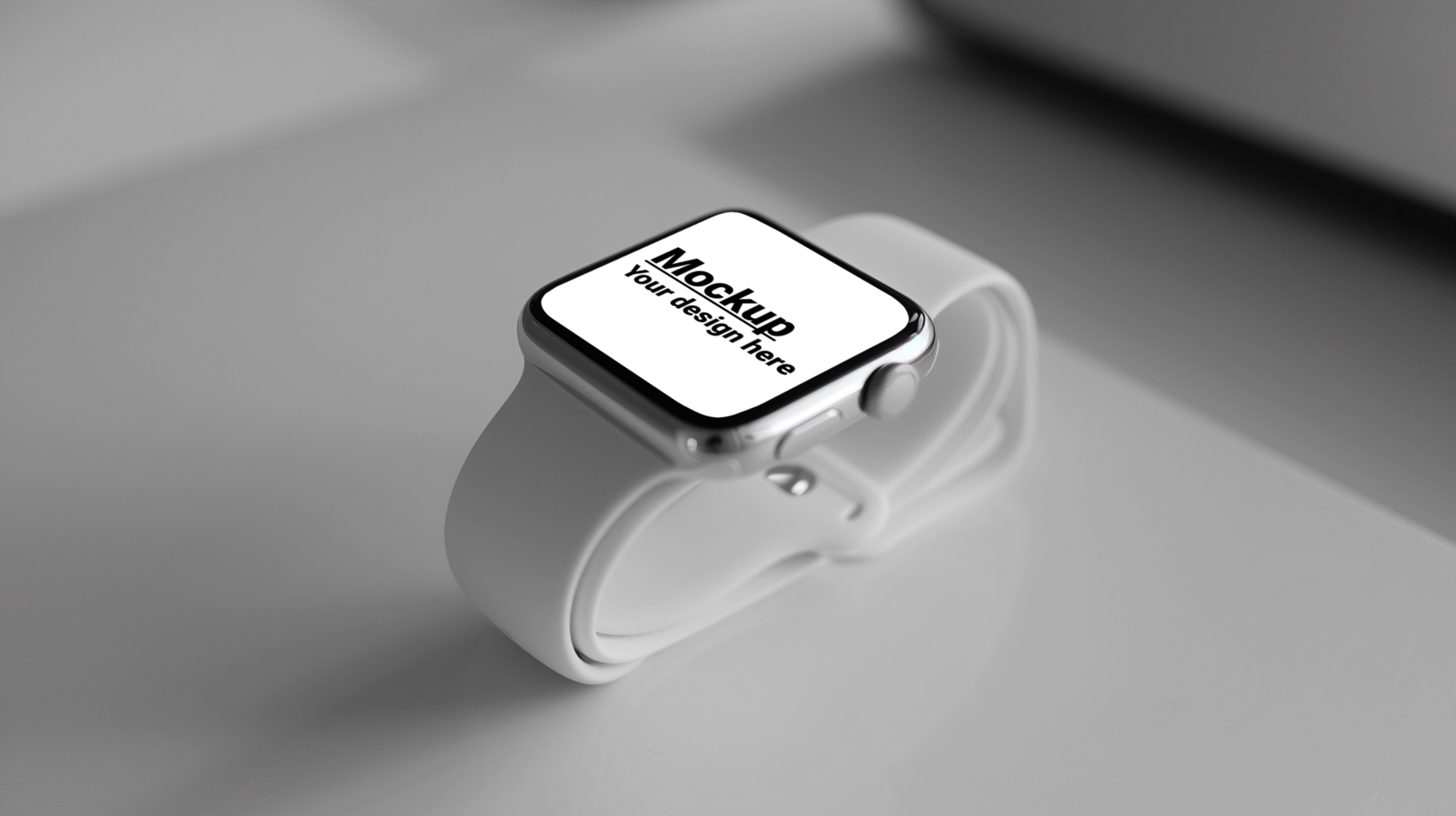 Mockup of a white smart watch with a squared display on a white ground psd