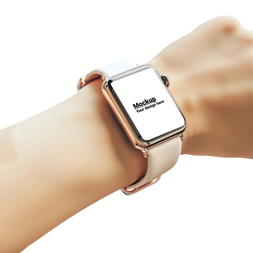 Layout of a white smartwatch on a hand without background psd