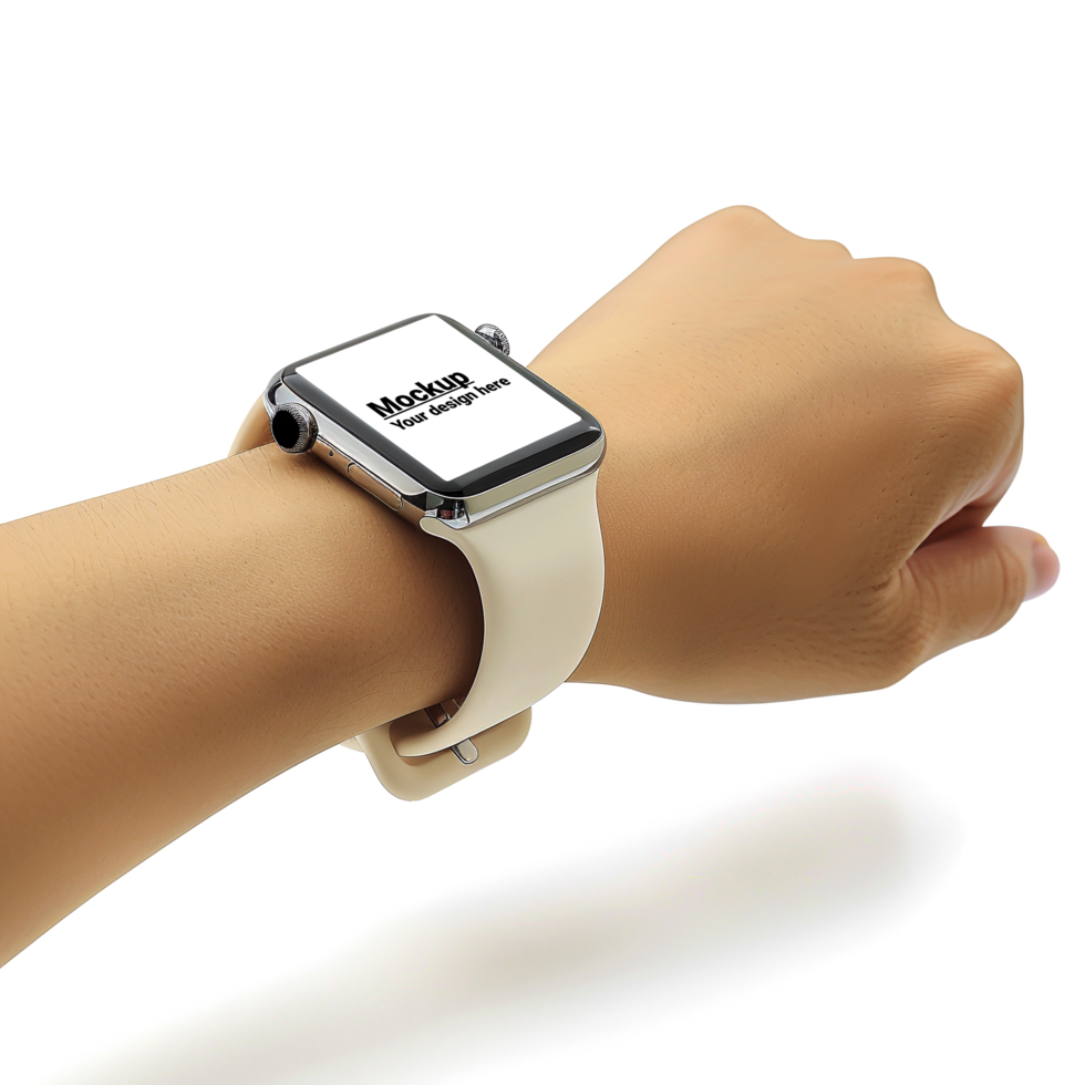 Mockup of a white smart watch with a square display on a white background psd