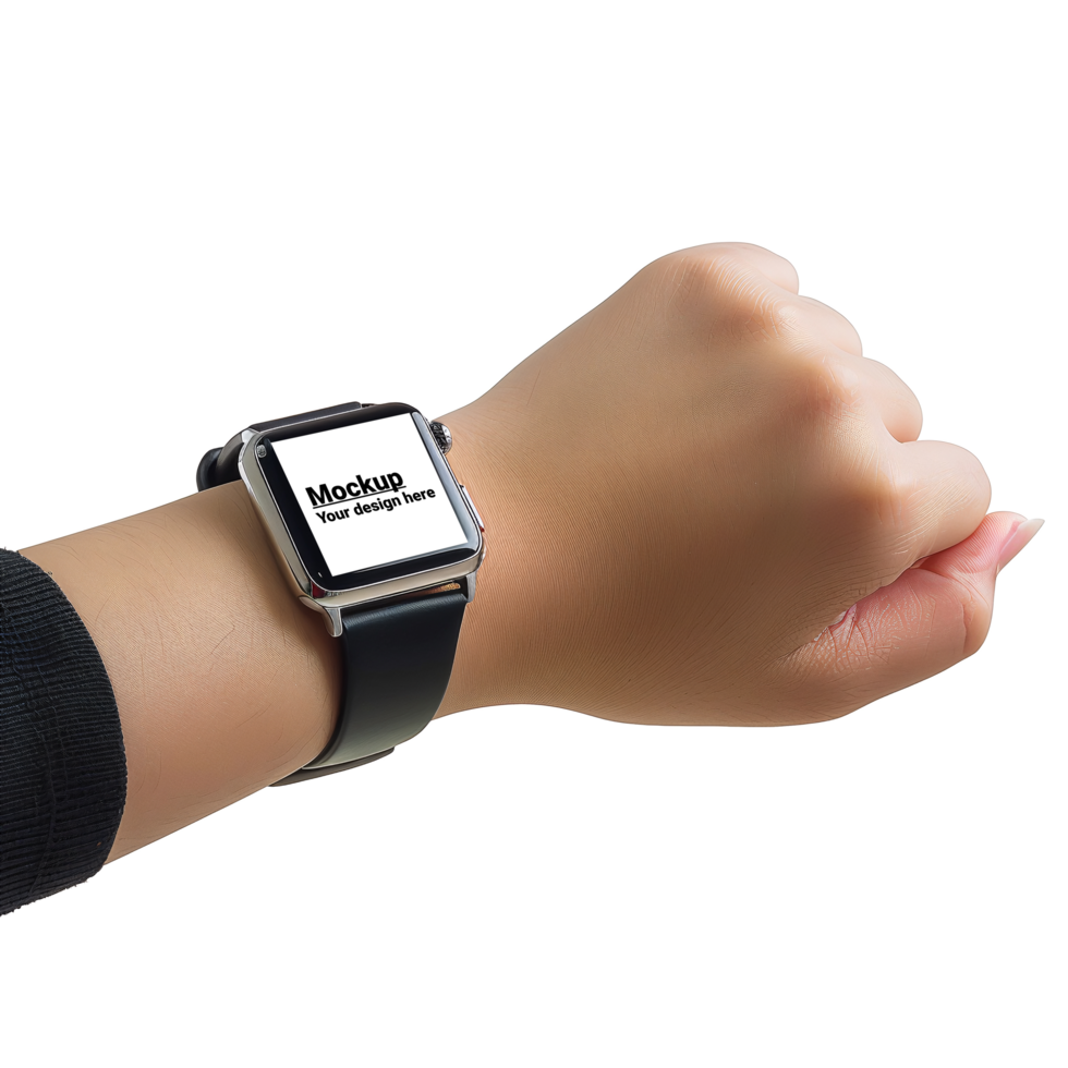 Mockup Black smartwatch with square wrist display on white background psd