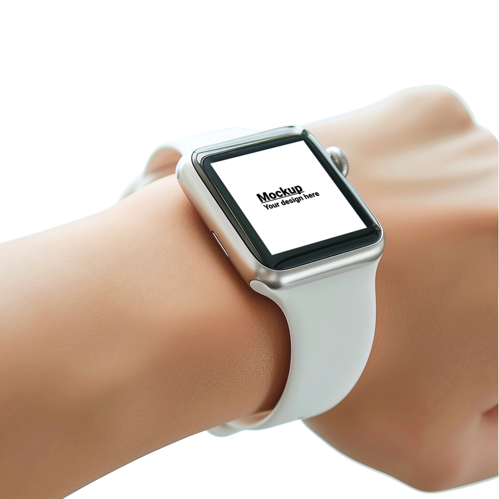 Layout of white smart watch with square display on white background psd