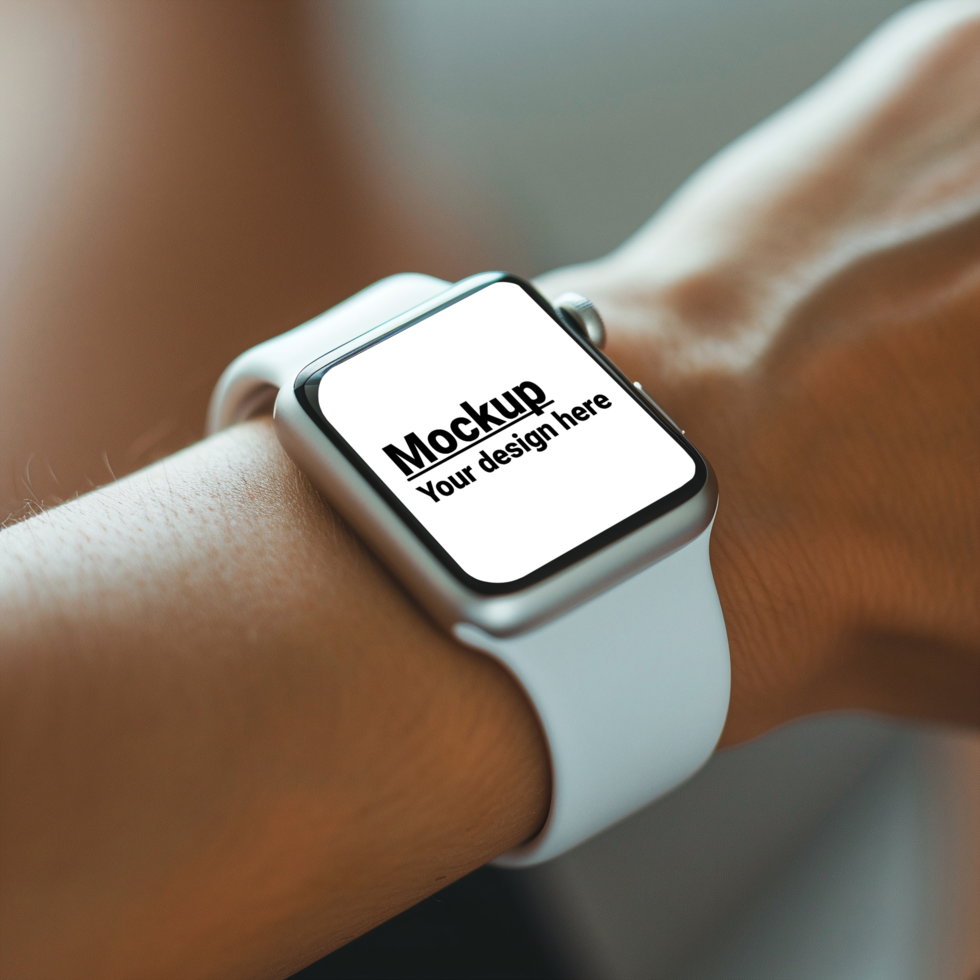Layout of a white smartwatch on your wrist psd