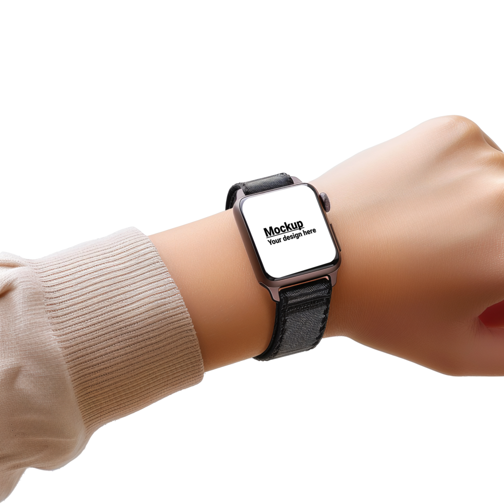 Mockup of black smart watch with square wrist display on white background psd