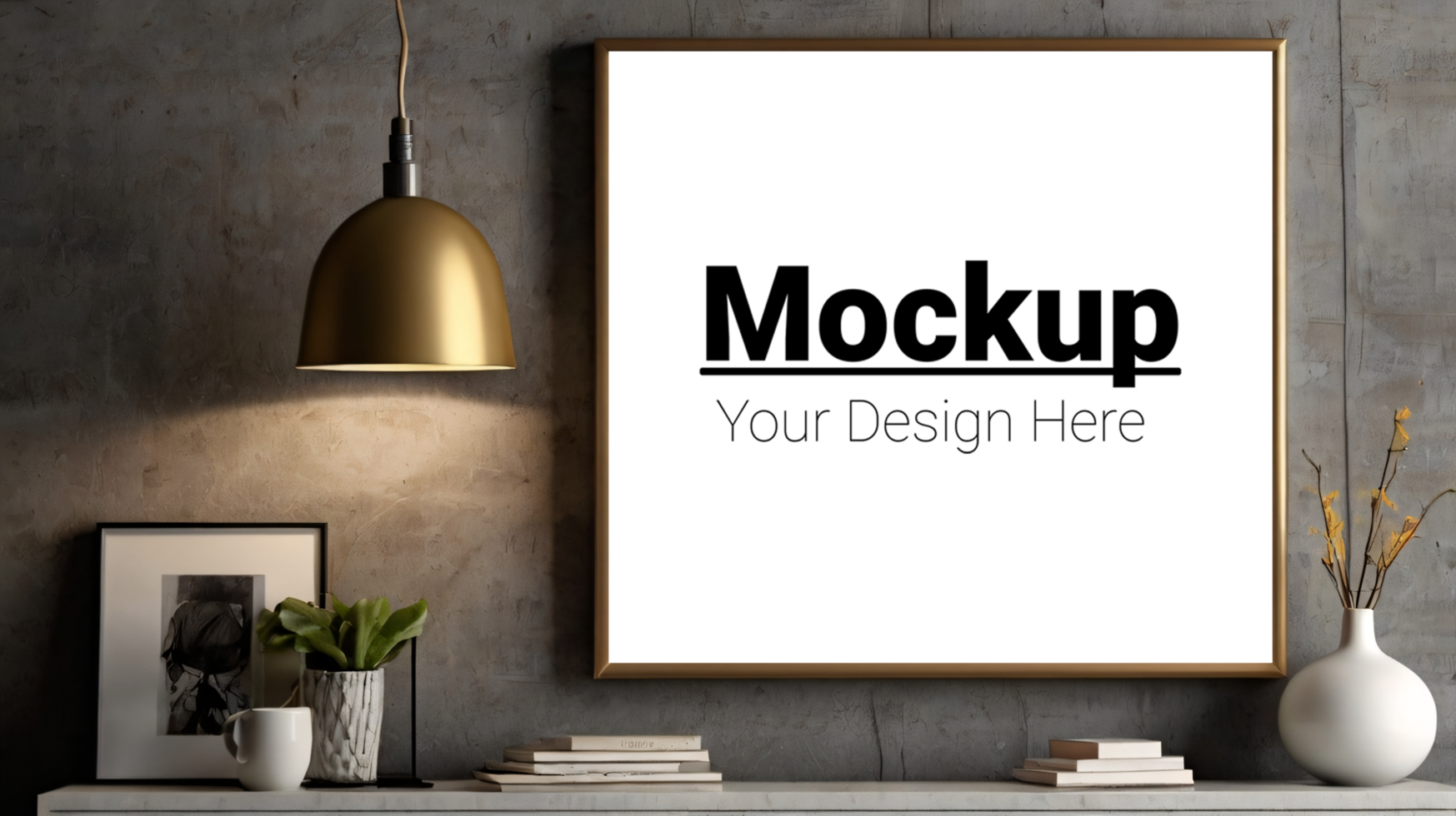 Mockup of a framed poster on a wall psd