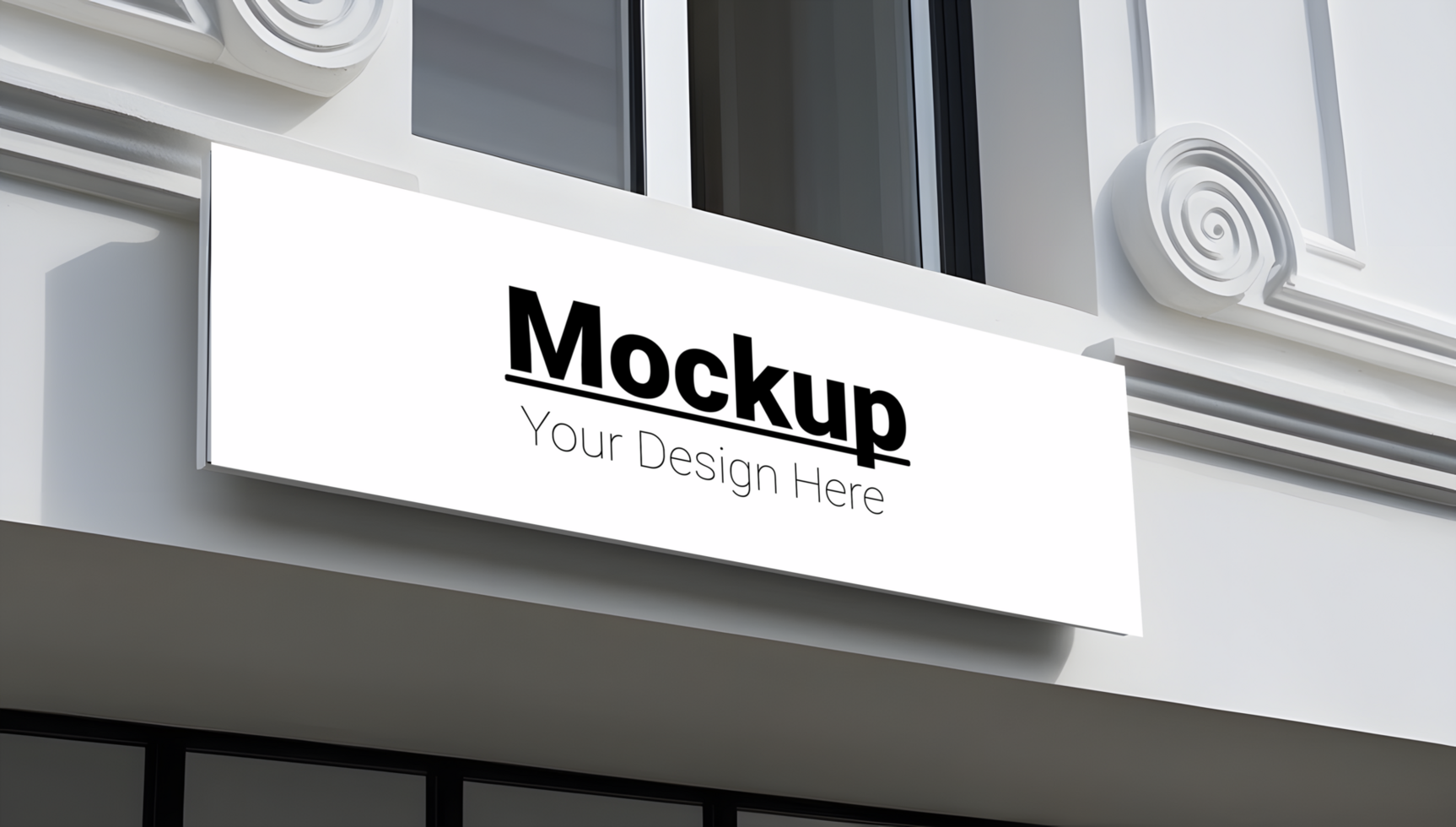 A modern white building with a sign on the side psd