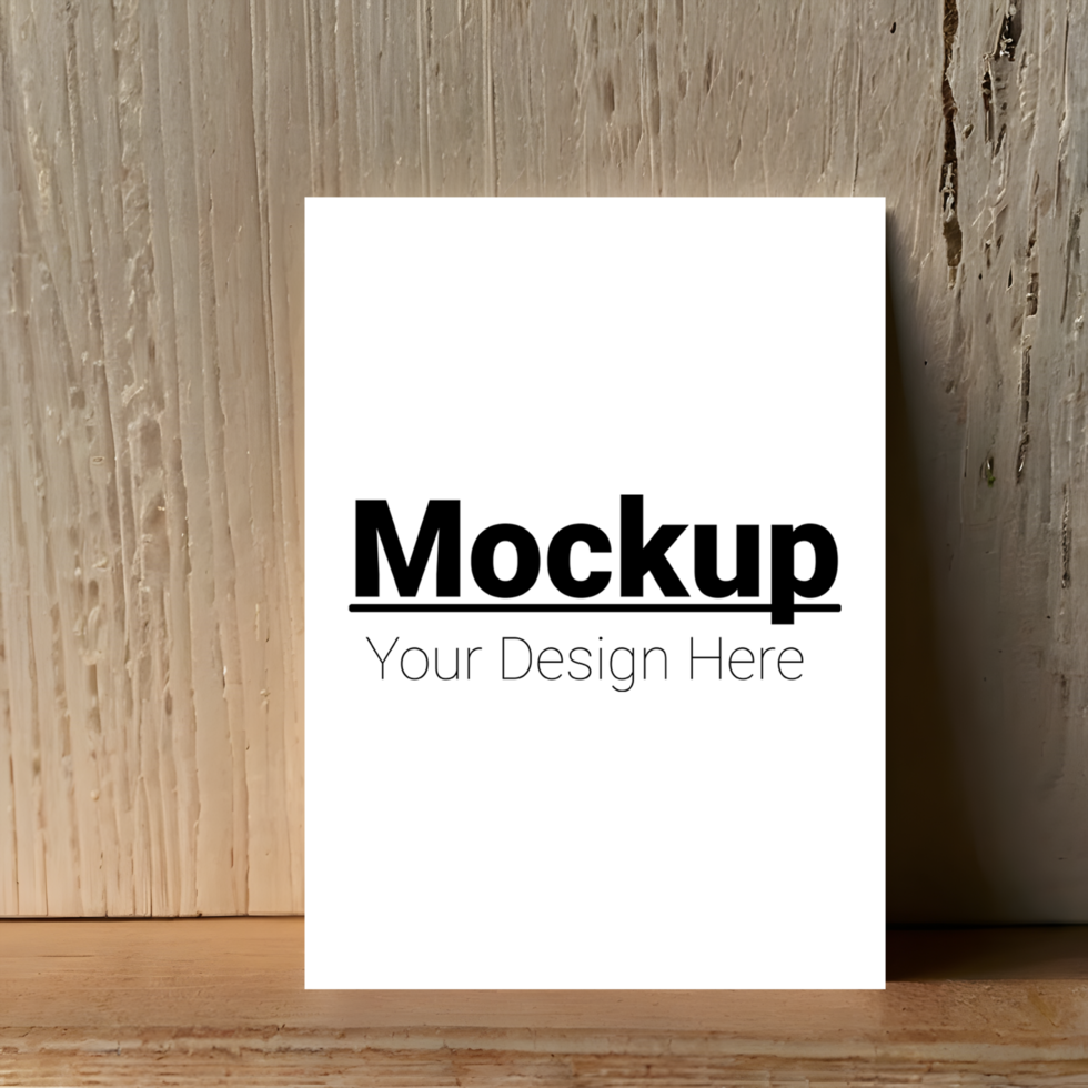 Layout of a greeting card on a wooden table psd