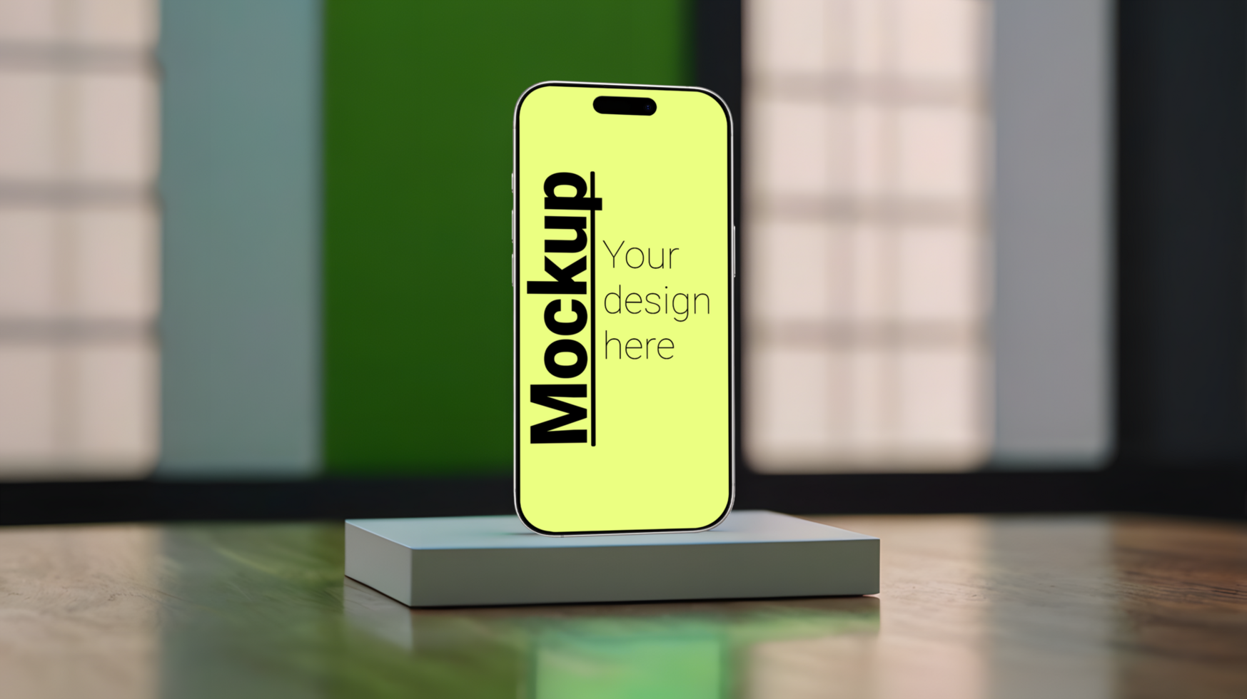 Phone mockup on green advertising background psd