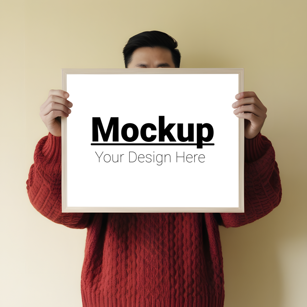 Man holding a poster mockup psd