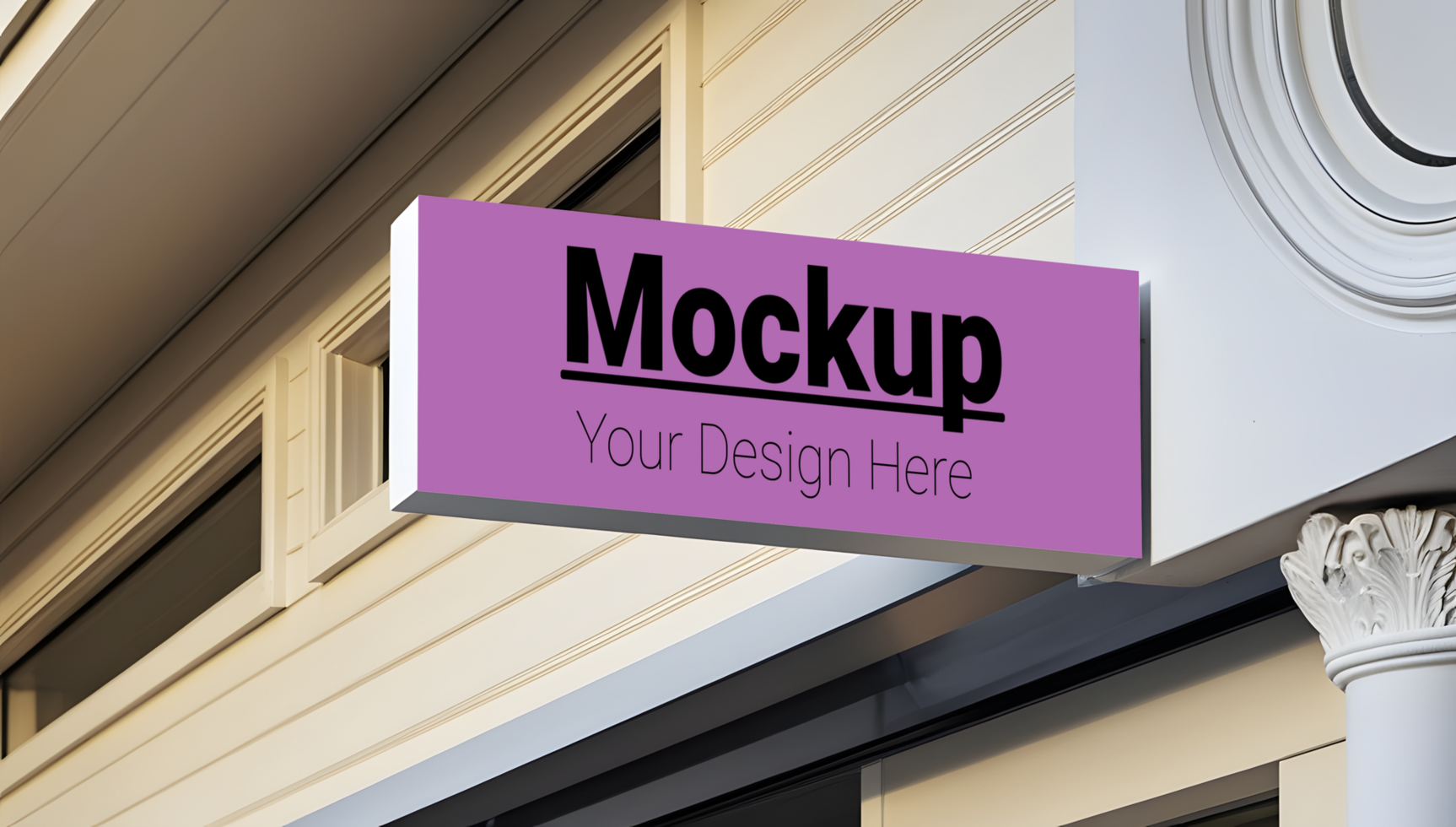 A pink sign on a building psd