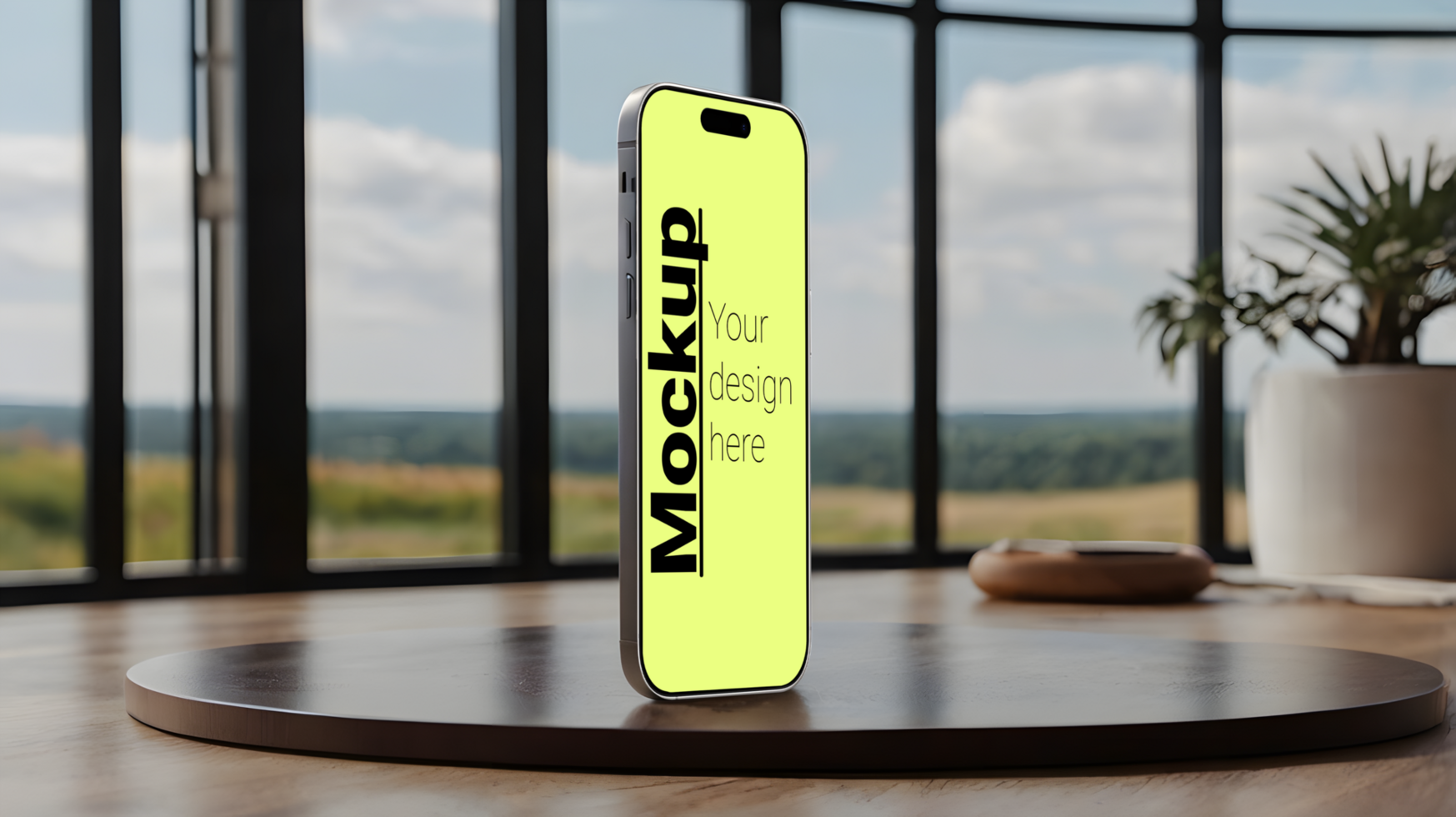 Mockup of a phone on a blurred background of a room psd