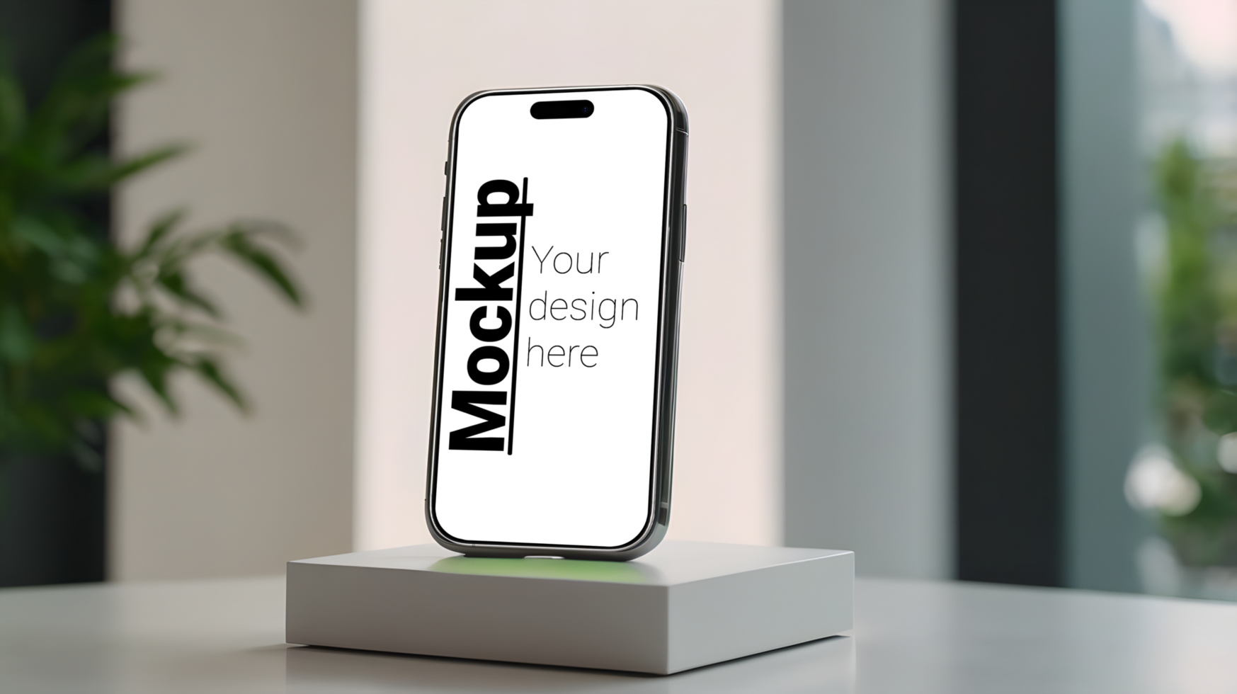 Mockup of a phone on a blurred background of a room psd