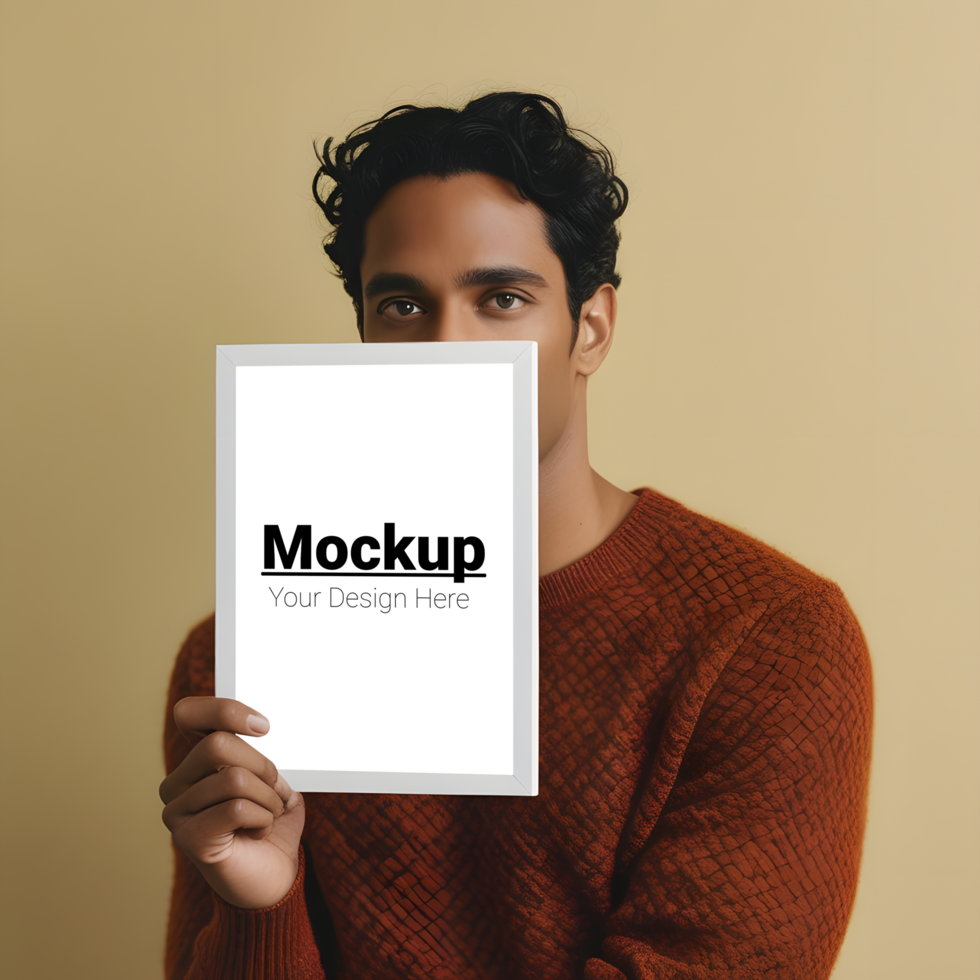 Man holding a blank paper mockup psd