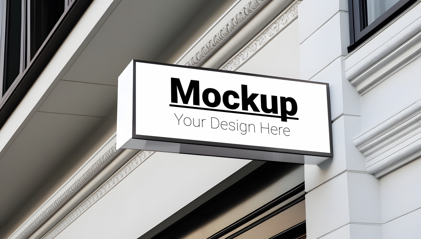 A mockup sign on a building wall psd