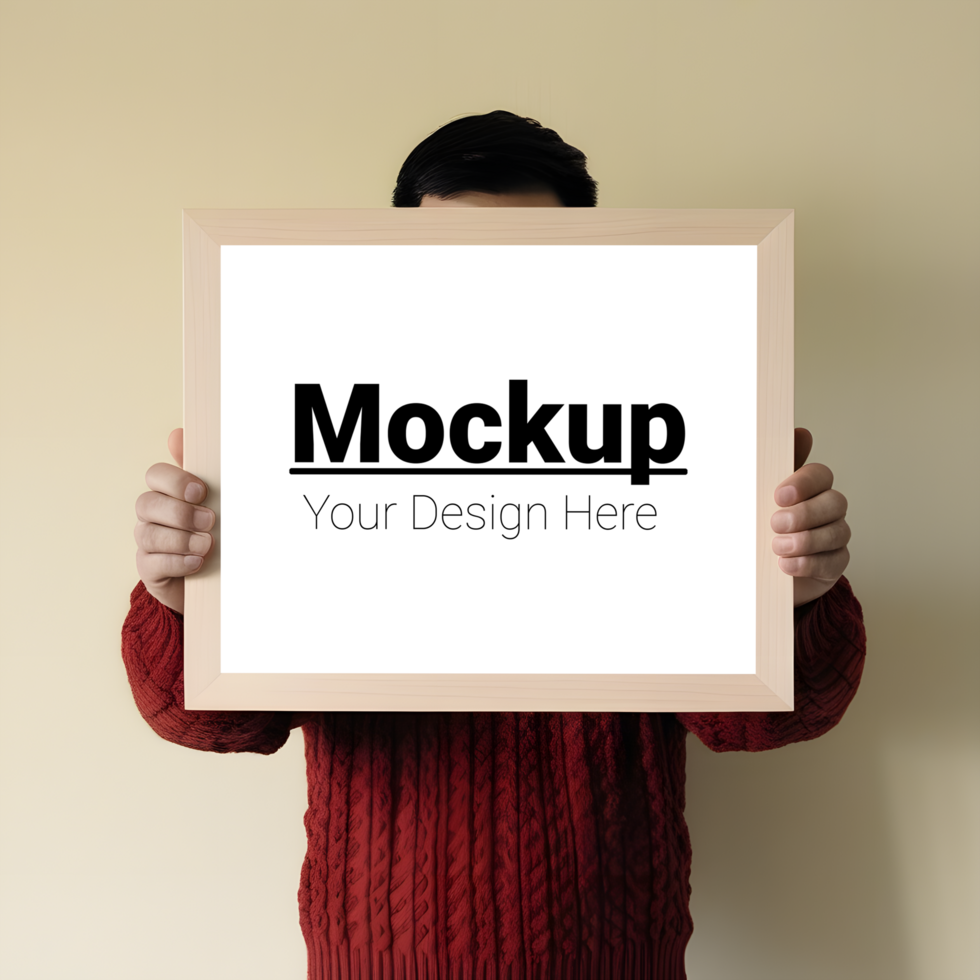 Man holding a blank frame mockup psd
