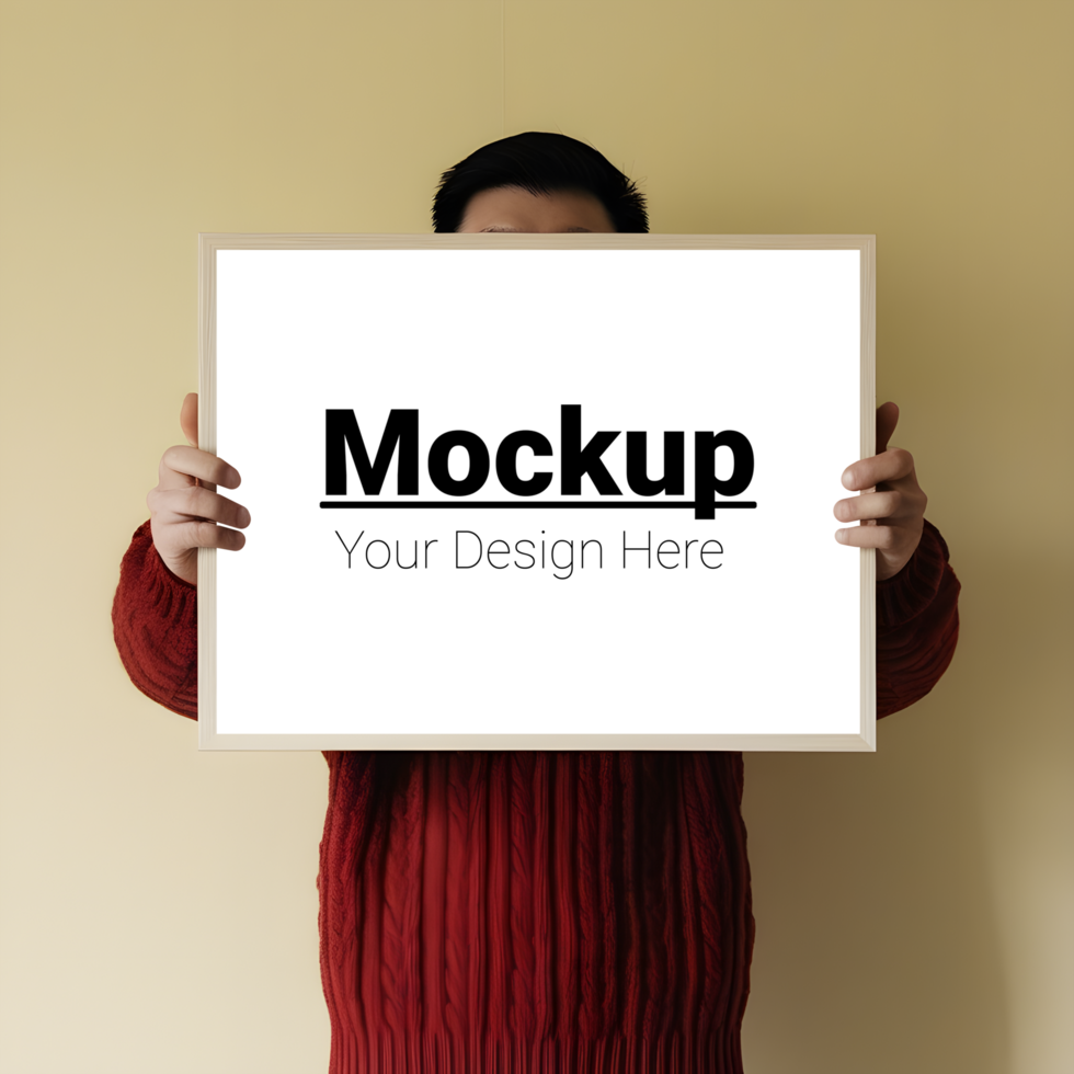 Man holding a blank poster mockup psd