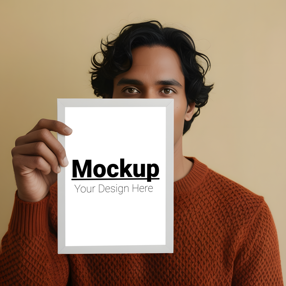 Man holding a blank paper mockup psd