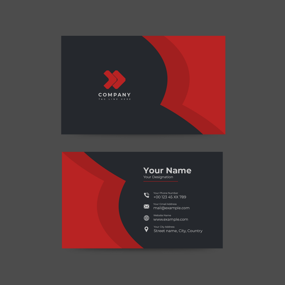 business card with a red and black design psd