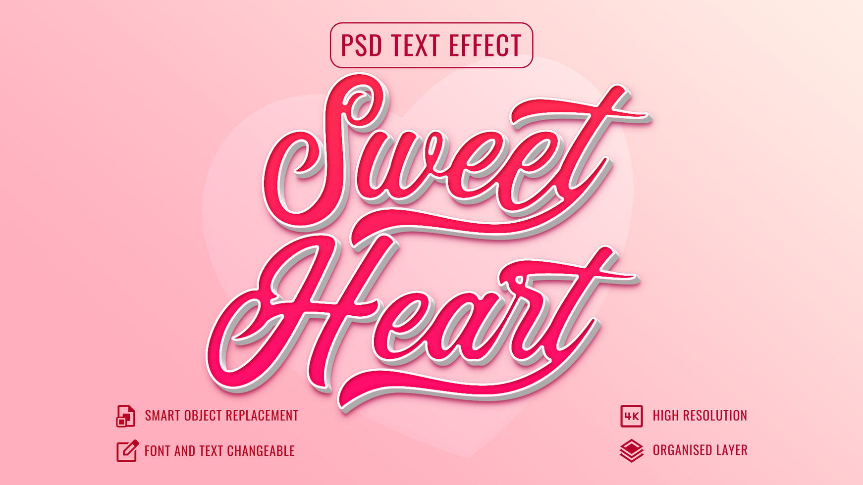 Sweet heart text effect mockup with customizable background design psd