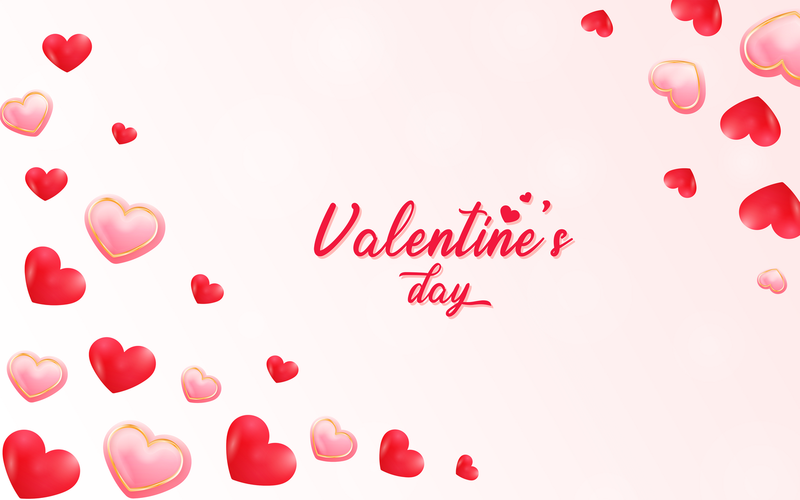 Simple valentines day background and banner design with 3d floating red and gold hearts on white background psd