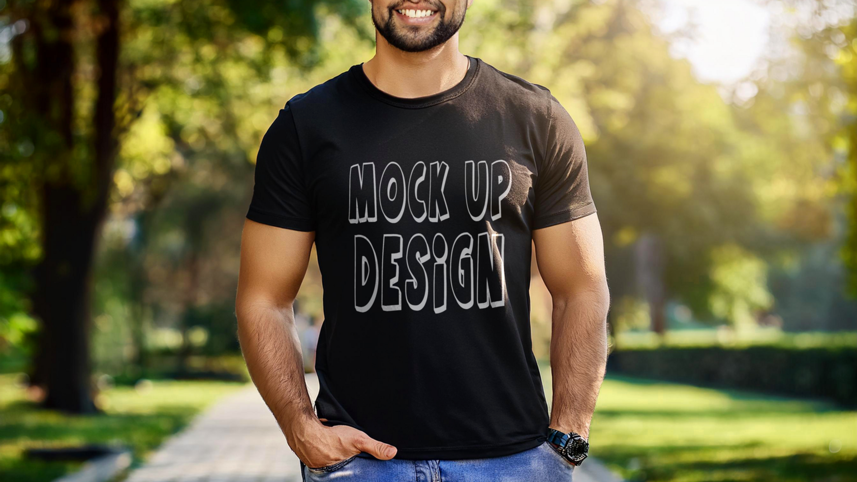 Man wearing a mock up t - shirt mockup art psd