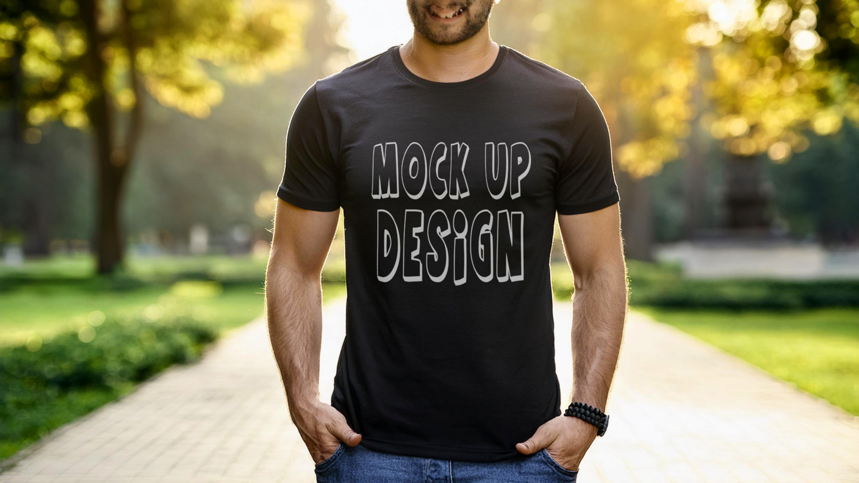 A man wearing black t - shirt mockup psd