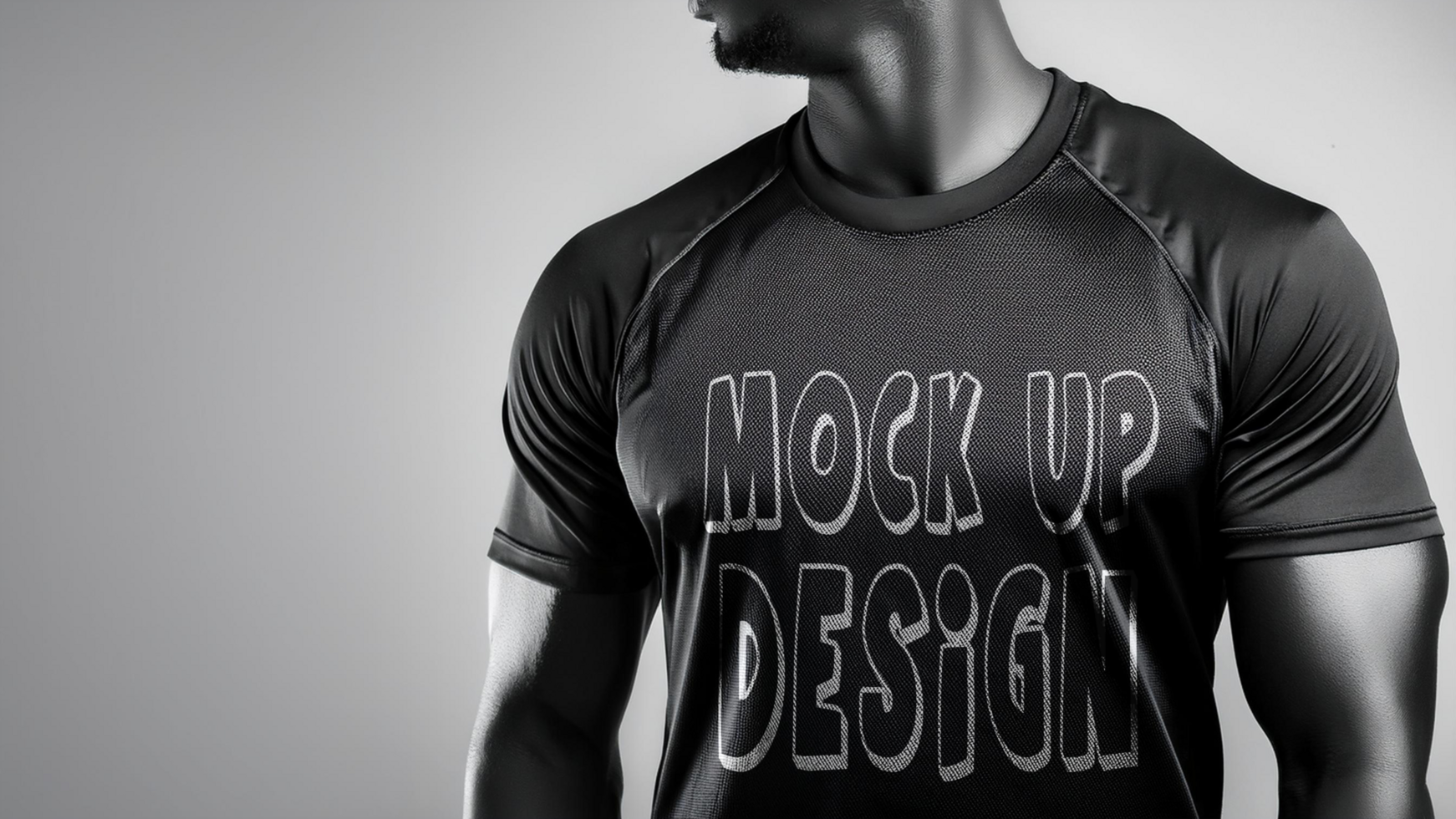 A man wearing a black t - shirt with the words mock up designs psd
