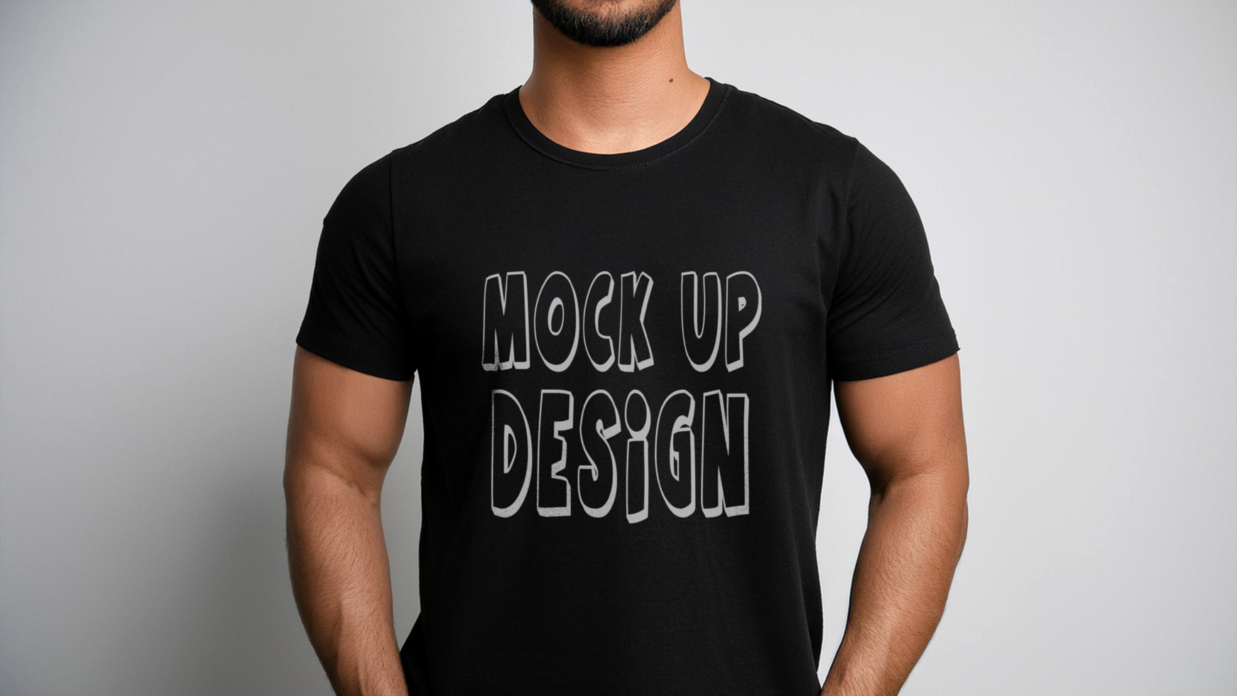 A man wearing a black t- shirt mockup psd
