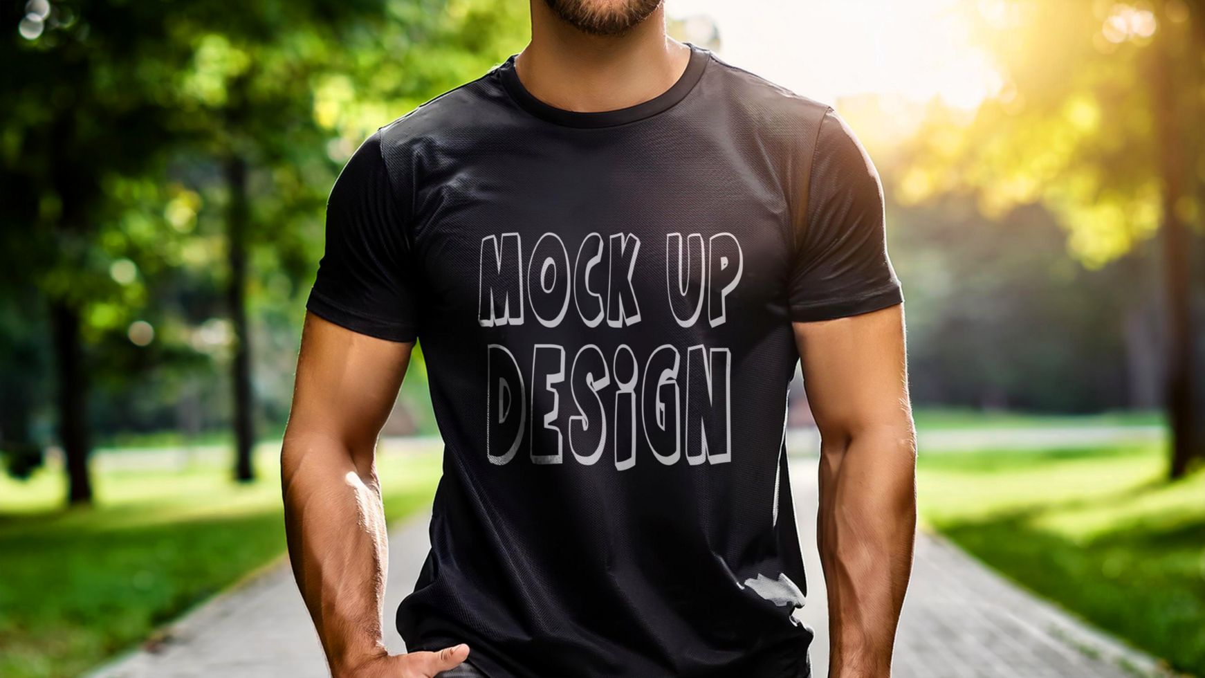 A man wearing a black t - shirt mockup templates psd