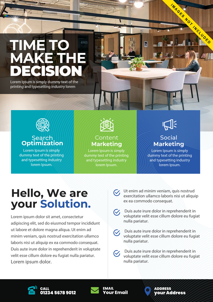 Marketing flyer template with a blue background psd