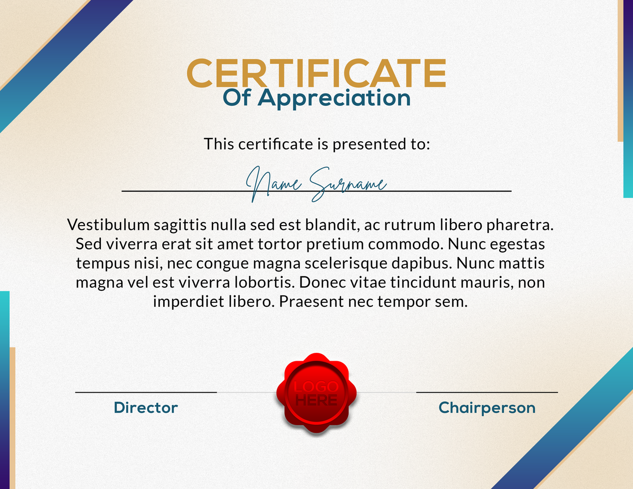 Simple Certificate of appreciation template design psd