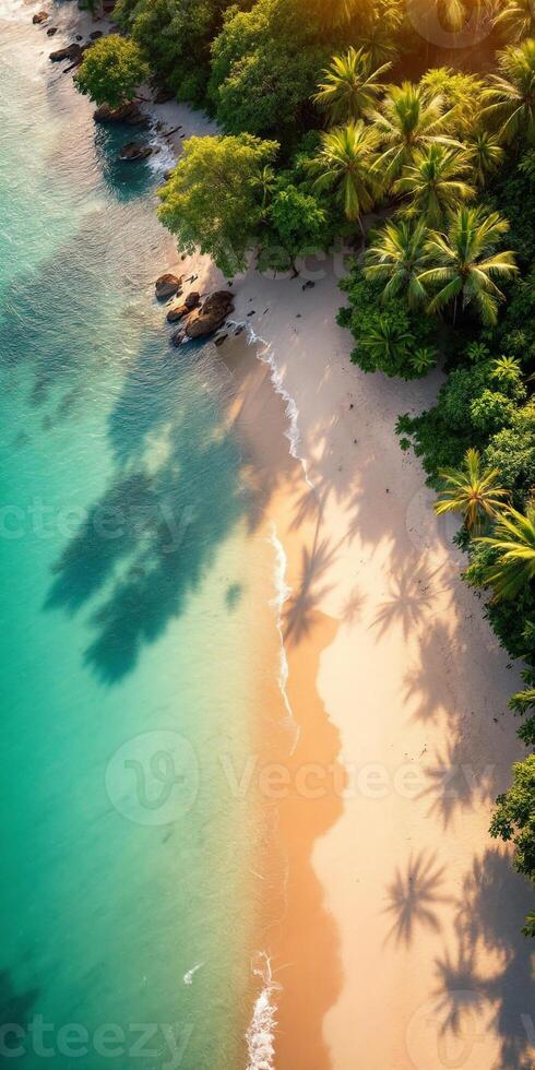 Tropical beach with palm trees and turquoise water photo