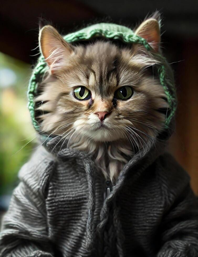 A fluffy grey cartoon cat photo