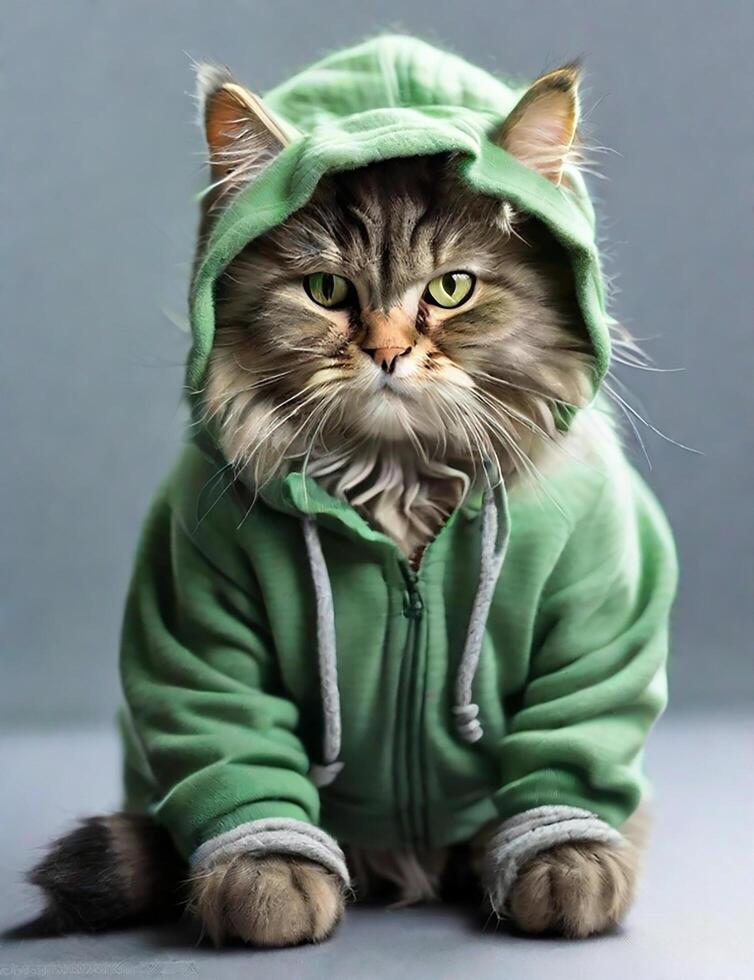 Funny fluffy and grey cartoon cat photo