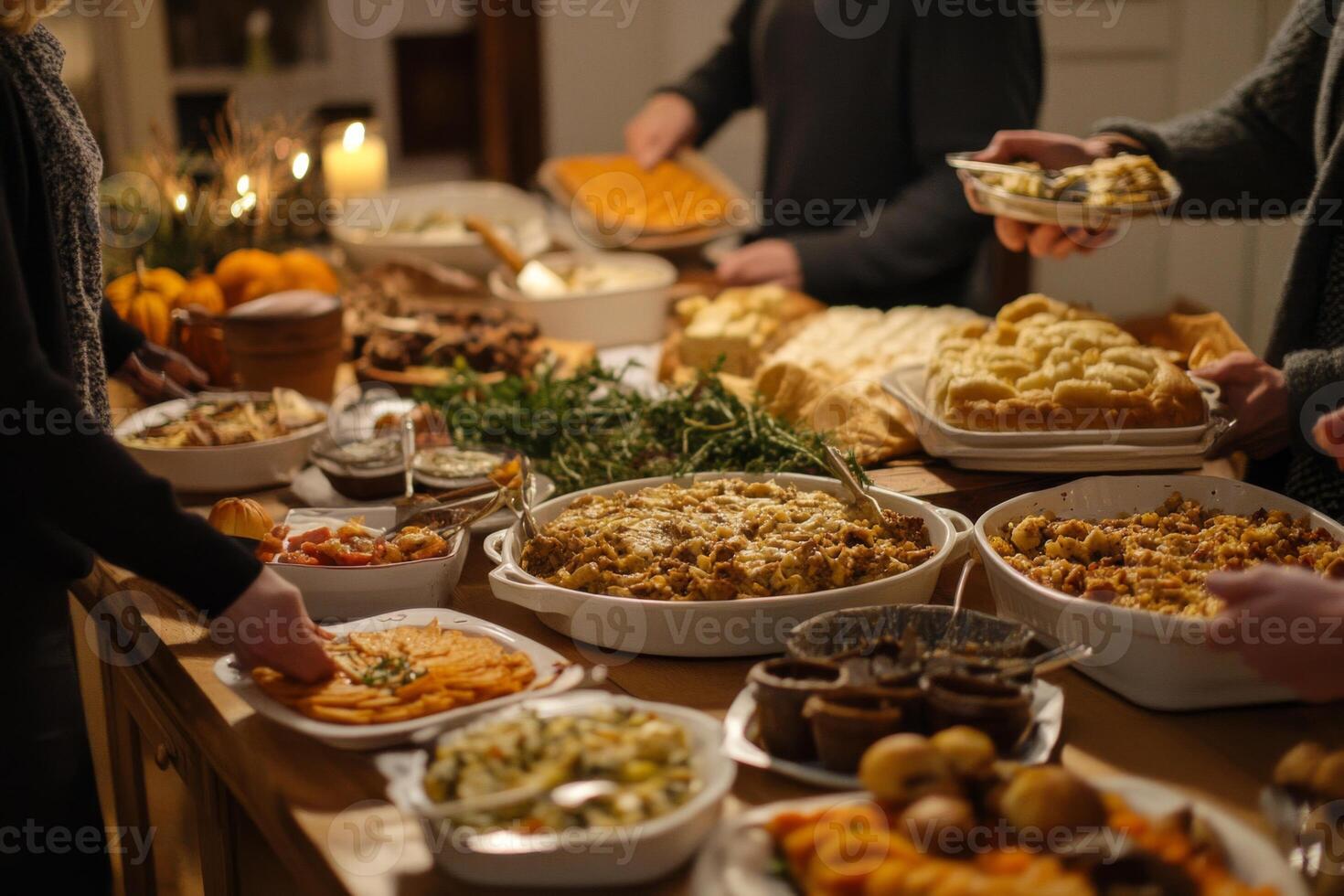 A Table Filled with an Assortment of Dishes at a Festive Gathering photo
