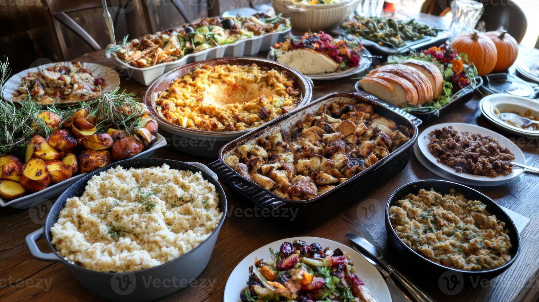 A Table Spread of Delicious Thanksgiving Dishes photo