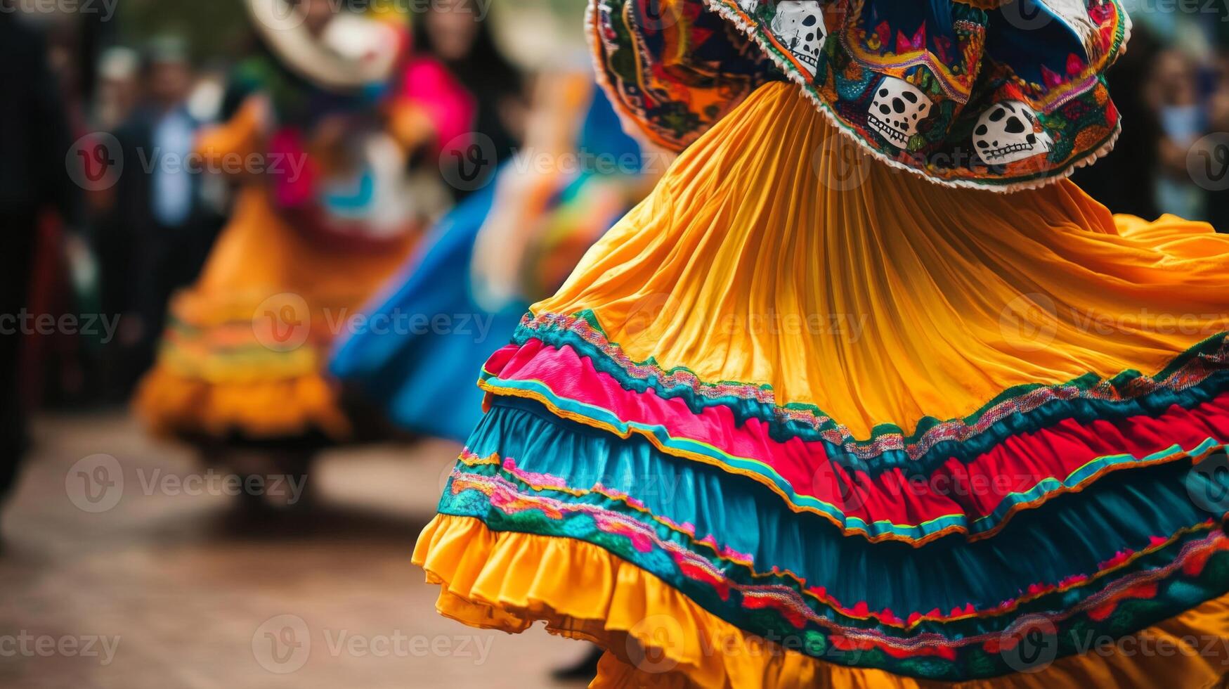 Colorful Ruffled Skirt with Skull Pattern photo