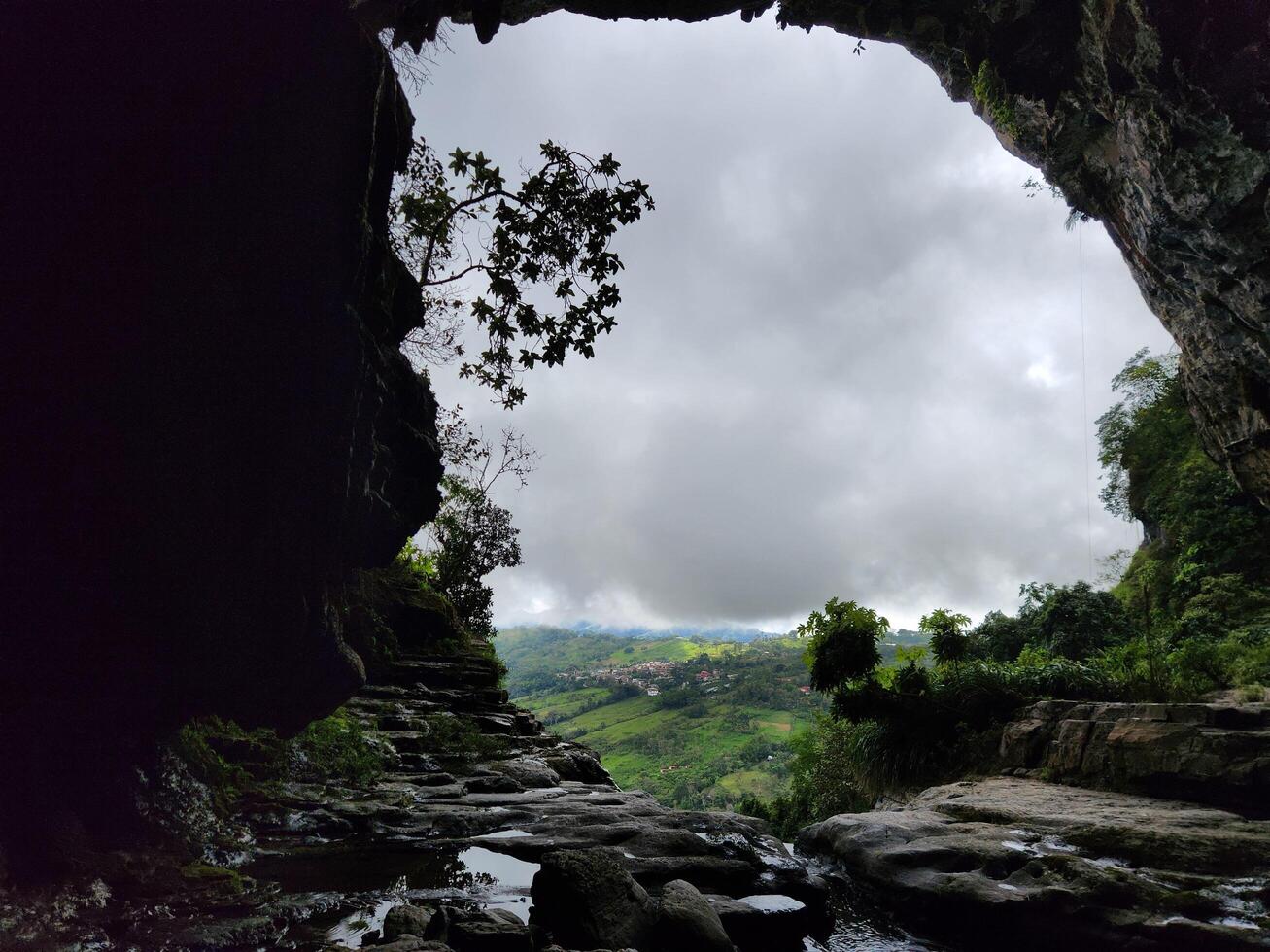 A view of a cave from inside photo