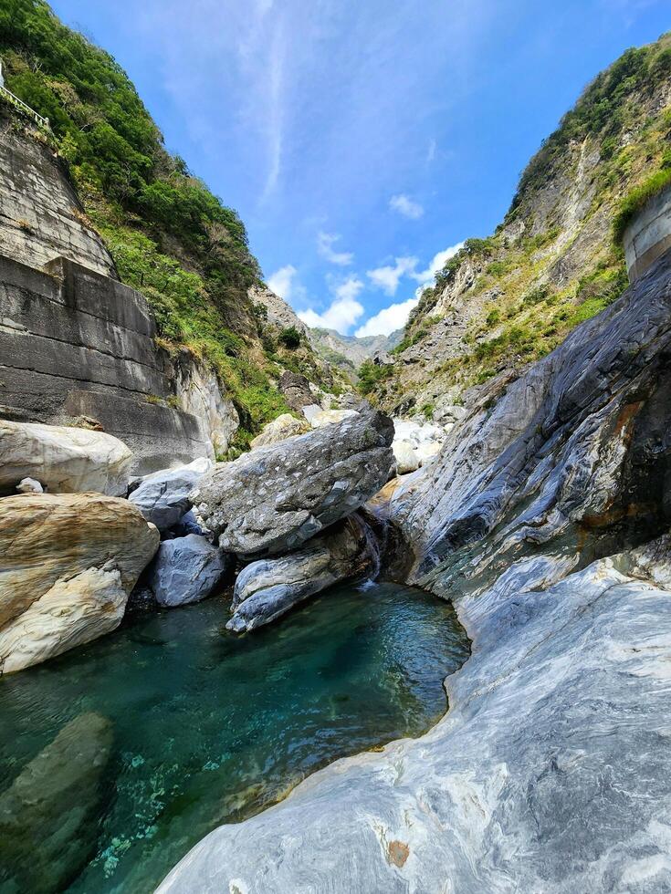 A river flowing through a rocky canyon photo