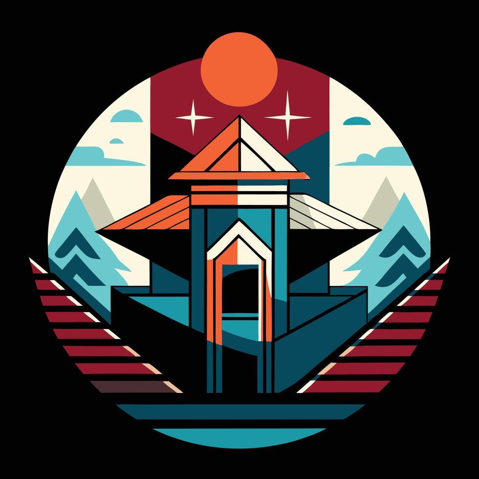 A colorful illustration of a house in the middle of a forest vector