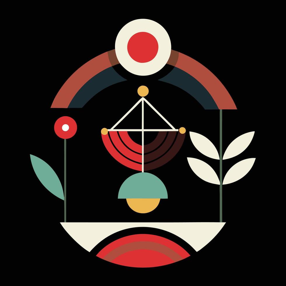 A colorful illustration of a clock and a flower vector