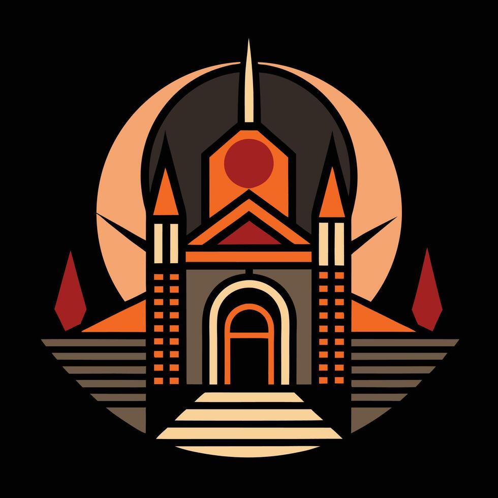 A logo for a church with a tower and a sun vector