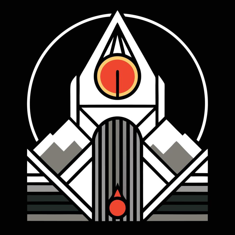 The logo for the band is a geometric design with a red sun vector