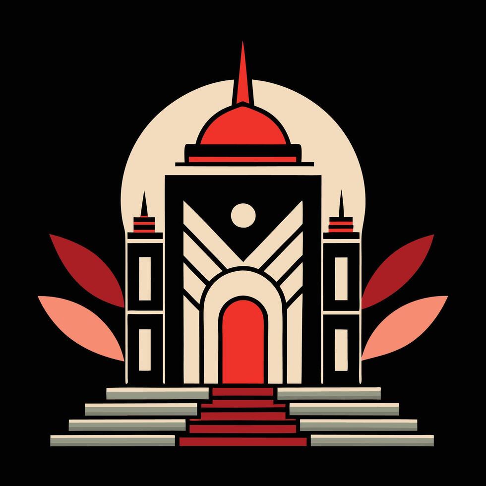 A red and black logo for a temple vector