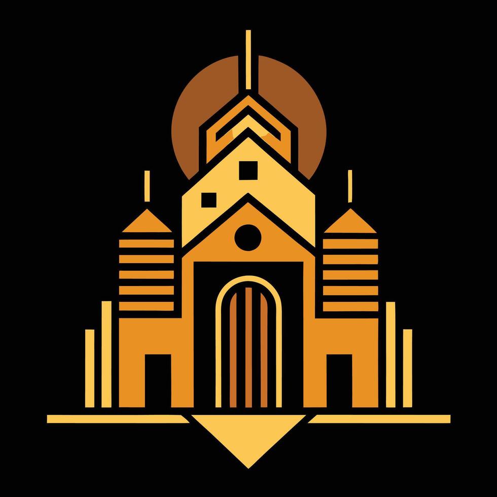 A church building with a sun in the background vector