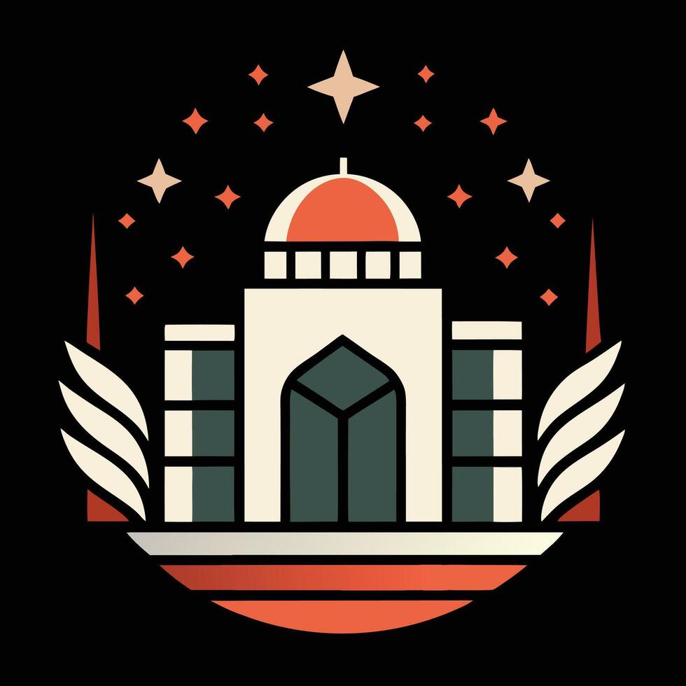 A logo for a building with stars and a clock vector